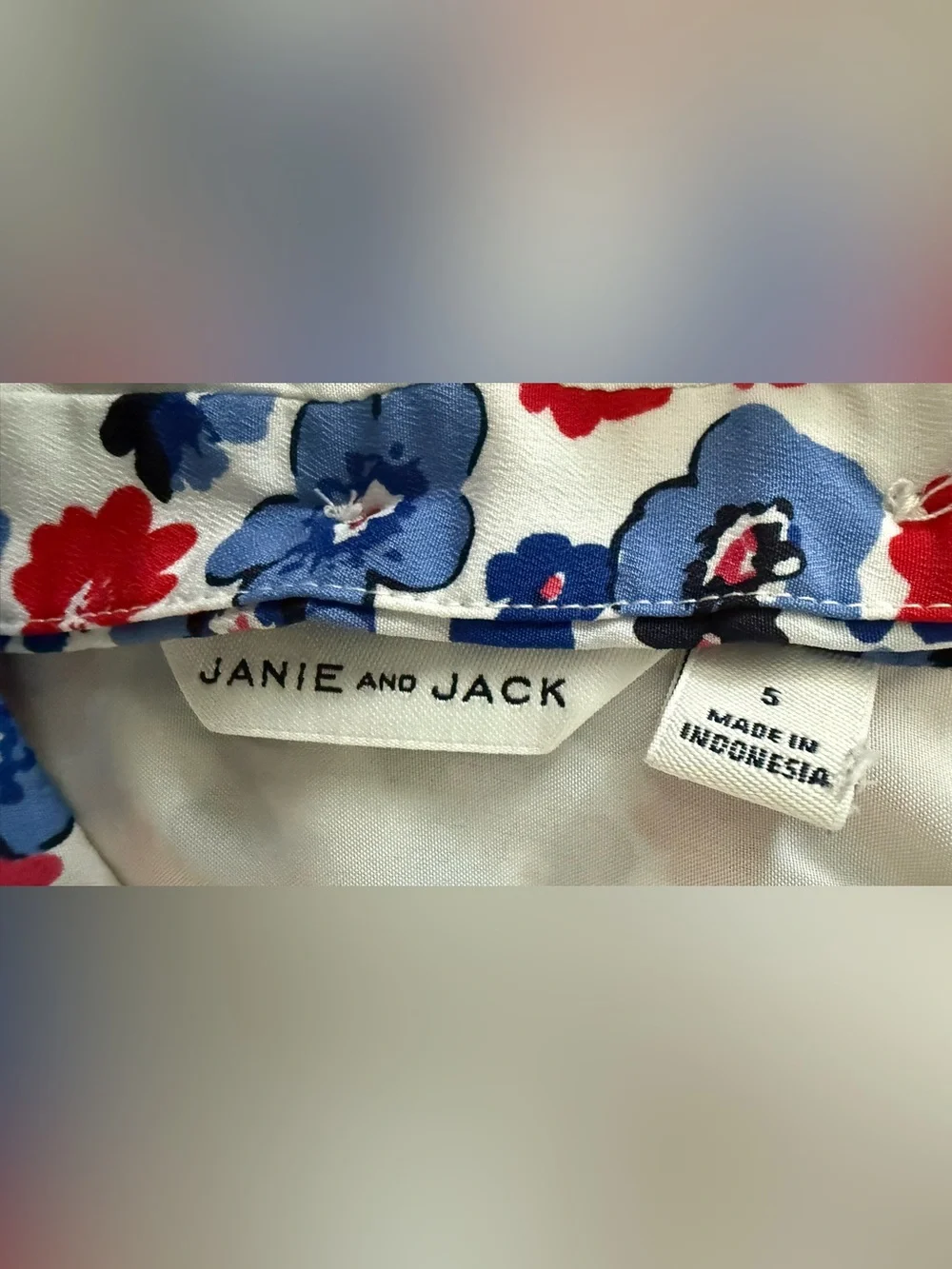 Janie and Jack White Dress with Blue & Red Floral Print and Striped Waistband